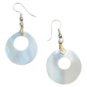 Minimalist Mother of Pearl and Silvertone Hoop Earrings
